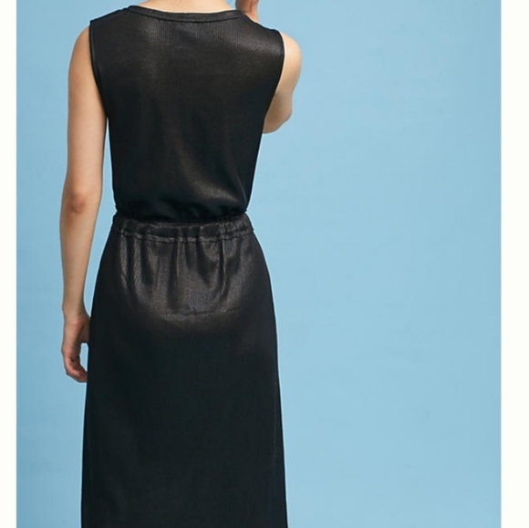 NWT Anthropologie Dolan Metallic Black Knit Drawstring Waist Ribbed Dress SM P - Picture 5 of 16